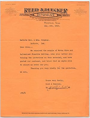Letterhead - 1918 Reed & Duecker of Memphis Tennessee
