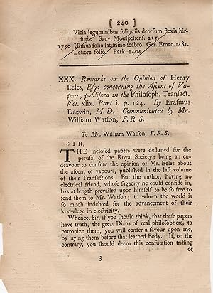 Remarks on the Opinion of Henry Eeles, Esq; concerning the Ascent of Vapour