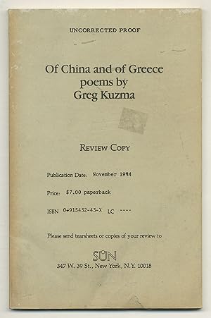 Bild des Verkufers fr Of China and of Greece: Poems zum Verkauf von Between the Covers-Rare Books, Inc. ABAA