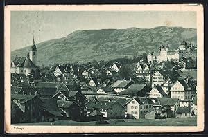 Ansichtskarte Schwyz, Ortsansicht aus der Vogelschau