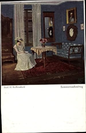 Künstler Ansichtskarte / Postkarte Reifferscheid, Heinrich, Sommernachmittag, lesende Frau, Primu...