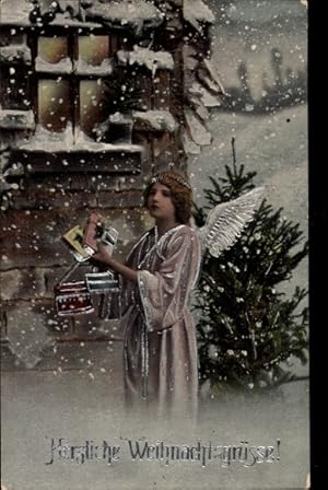 Künstler Ansichtskarte / Postkarte Weihnachtsgrüsse, Engel, Geschenke