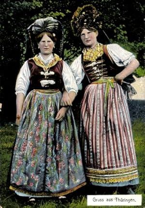Ansichtskarte / Postkarte Zwei Frauen in Thüringer Tracht