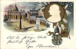 Präge Litho Vatikan, Papst Leo XIII., Vincenzo Gioacchino Pecci, silbernes Jubiläum, Wappen