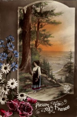 Bild des Verkufers fr Ansichtskarte / Postkarte Frau in Elssser Tracht, Blumen in blau wei rot zum Verkauf von akpool GmbH