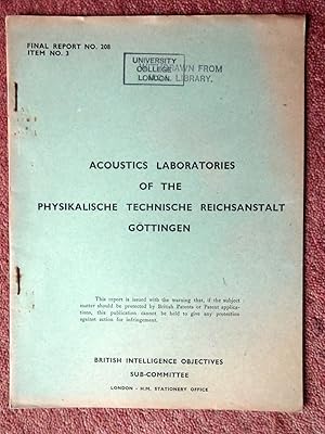 Bild des Verkufers fr BIOS Final Report No. 208. Accoustics Laboratories of the Physikalische Technische Reichsanstalt Gottingen, British Intelligence Objectives Sub-Committee. B.I.O.S. ( Hydrophones.) zum Verkauf von Tony Hutchinson