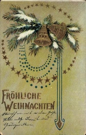 Präge Ansichtskarte / Postkarte Glückwunsch Weihnachten, Tannenzweige, Glocken