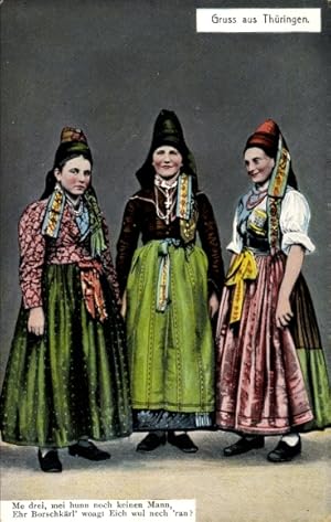 Ansichtskarte / Postkarte Drei Frauen in Thüringer Tracht
