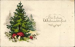 Künstler Ansichtskarte / Postkarte Frohes Weihnachtsfest, Weihnachtsbaum, Fliegenpilze