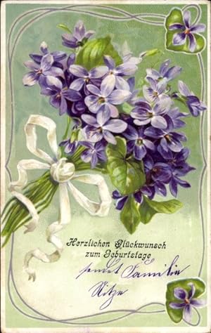 Präge Ansichtskarte / Postkarte Glückwunsch Geburtstag, Blumenstrauß, Veilchen