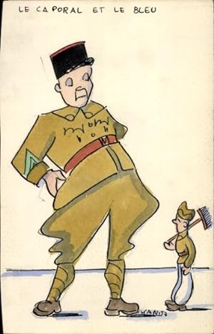 Handgemalt Ansichtskarte / Postkarte Französische Soldaten, großer Offizier, kleiner Soldat