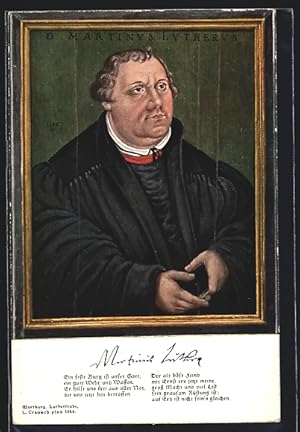 Künstler-Ansichtskarte Martin Luther mit Kirchenlied Ein feste Burg ist unser Gott