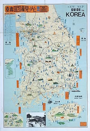 Original Vintage Pictorial Map - New Map Guide to Korea