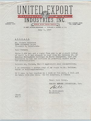 Letterhead - 1947 United Export Industries Inc of Chicago Illinois