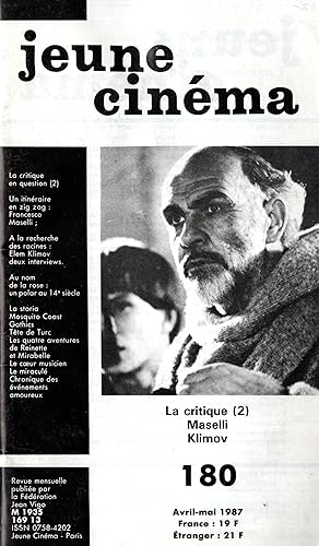 Bild des Verkufers fr Jeune Cinma n 180 avril 1987 zum Verkauf von PRISCA