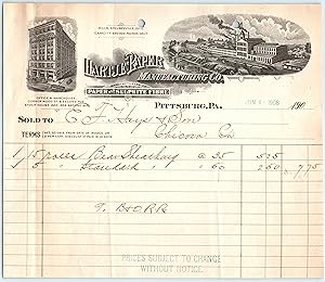 Billhead - 1908 Hartje Paper Manufacturing Co of Pittsburg Pennsylvania