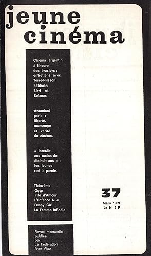 Immagine del venditore per Jeune Cinma n 37 mars 1969 venduto da PRISCA