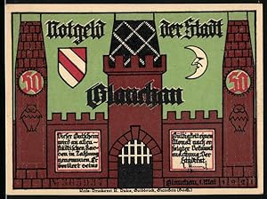 Bild des Verkufers fr Notgeld Glauchau 1921, 50 Pfennig, Brgermeister lsst zwei Bauern in den Turm stecken zum Verkauf von Bartko-Reher