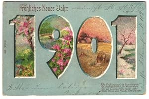 Bild des Verkufers fr Ansichtskarte Jahreszahl 1901 zeigt Frhling, Sommer, Herbst und Winter, Frhliches Neues Jahr zum Verkauf von Bartko-Reher