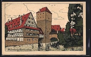 Steindruck-Ansichtskarte Nürnberg, Blick auf den Henkersteg