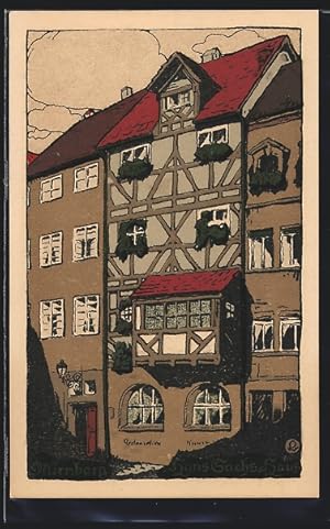 Steindruck-Ansichtskarte Nürnberg, Hans Sachs-Haus, Aussenansicht