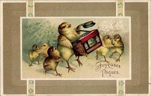 Ansichtskarte / Postkarte Glückwunsch Ostern, Vermenschlichte Küken, Leierkasten