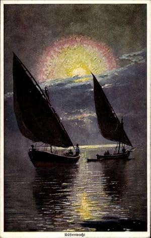 Künstler Ansichtskarte / Postkarte Rogge, Th., Küstenwacht, zwei Segelboote, Primus 1151
