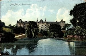 Ansichtskarte / Postkarte Hamburg Mitte St. Pauli, Partie im Stadtgarten, Wasseransicht, Amtsgericht