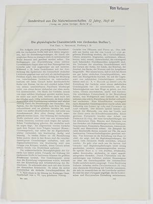 Bild des Verkufers fr Die physiologische Charakteristik von riechenden Stoffen. zum Verkauf von Antiq. F.-D. Shn - Medicusbooks.Com