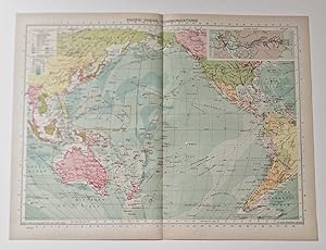 1940 Colour Lithograph Chart of Pacific Ocean Communications