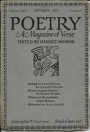 Seller image for Poetry" A Magazine of Verse, October 1924, Vol XXV No 1 for sale by stephens bookstore