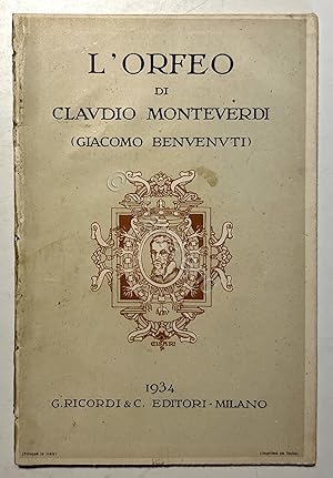 Seller image for Libretto Opera - L'Orfeo di Claudio Monteverdi ( Giacomo Benvenuti ) - ed. 1934 for sale by Chartaland