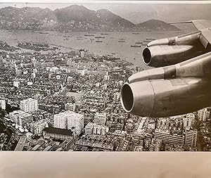 C1960s Glossy Black and White Press Photo of a British Overseas Air Corporation [BOAC] 707 Over H...