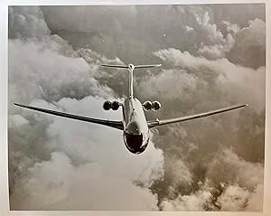 C1960s Glossy Black and White Press Photo of British Overseas Air Corporation [BOAC] VC-10 In Flight