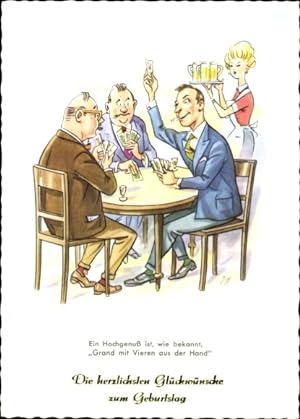 Ansichtskarte / Postkarte Glückwünsch Geburtstag, Männer am Tisch spielen Karten, Zigaretten, Kel...