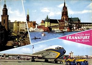Ansichtskarte / Postkarte Rhein Main Flughafen, Frankfurt am Main, Passagierflugzeug, Hauptwache,...