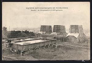 Carte postale Mondeville, Société Métallurgique de Normandie, Bassin de décantation et réfrigérants