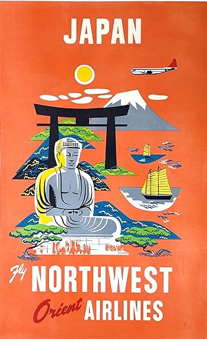 Original Vintage Poster - JAPAN - Fly Northwest Orient Airlines