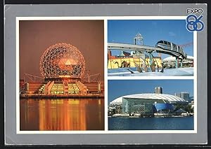 Bild des Verkufers fr Ansichtskarte Vancouver, Expo 86, Expo Centre, Omnimax theatre, mono rail, British Columbia Pavillon zum Verkauf von Bartko-Reher