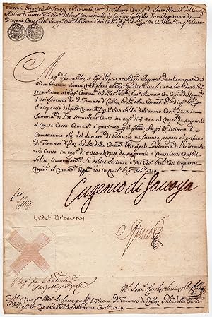 Eugen, Prince of Savoy (1663-1736) - Document signed by the noble knight