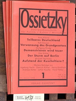 Seller image for Ossietzky zweiwochenschrift fr Politik, Kultur, Wirtschaft. 1998 Heft 1 / 2002 Heft 12 + 19. / 2003 Heft 6. 4 Ausgaben. for sale by Baues Verlag Rainer Baues 
