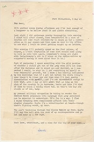 Dashiell Hammett Typed Letter (Signed) May 6th, 1945, WWII