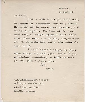 Dashiell Hammett Hand-Written letter (Signed) Sept 21st, 1943 WWII