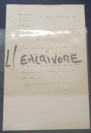 Lettre autographe signée de Raymond Poincaré - 1922
