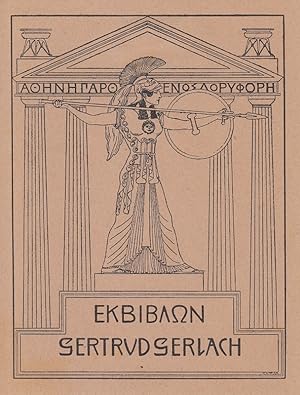 Seller image for Gertrud Gerlach. Athene mit Lanze und Schild vor Sulengiebel und Motto in griechischer Schrift. for sale by Antiquariat  Braun