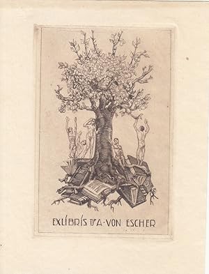 Bild des Verkufers fr Exlibris Dr. A. von Escher. Akte, Bcher und Baum. zum Verkauf von Antiquariat  Braun