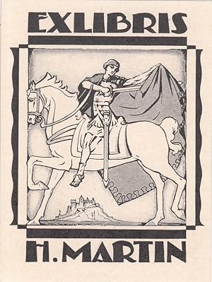 Exlibris H. Martin. Sankt Martin zu Pferde, den Mantel teilend.