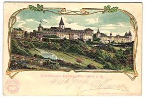 Relief-Ansichtskarte Wien-Kahlenberg, Hotel-Restaurant Kahlenberg mit Bergbahn