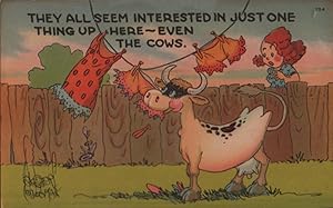 Seller image for lingerie postcard: They All Seem Interested in Just One Thing Here - Even the Cows for sale by Mobyville