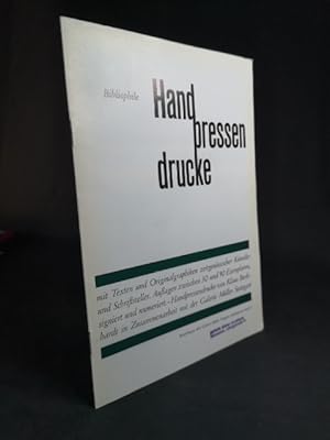 Seller image for Bibliophile Handpressendrucke mit Texten und Originalgraphiken zeitgenssischer Knstler und Schriftsteller. Auflagen zwischen 30 und 90 Exemplarenn, signiert und numeriert. - Handpressendrucke von Klaus Burkhardt in Zusammenarbeit mit der Galerie Mller Stuttgart. for sale by ANTIQUARIAT Franke BRUDDENBOOKS